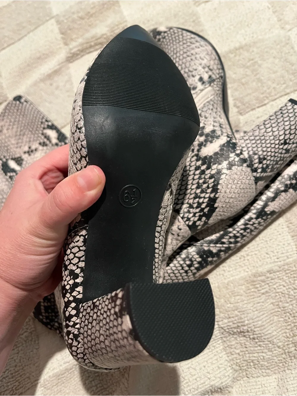 Brand New Snake Print Knee-High Block Heel Boots - Black & White